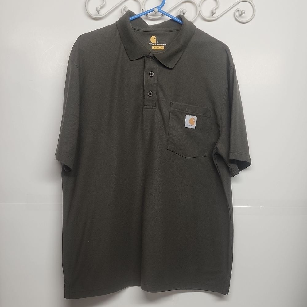 Carhartt mens olive green polo short sleeve 3 Button pullover shirt size large